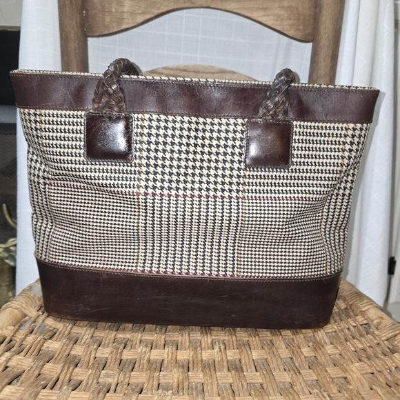Vintage Lauren Ralph Lauren Dark Brown Leather & Tan Plaid Handbag - Picture 5 of 8